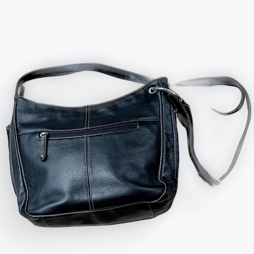 Boho Black Leather Tignanello Hobo Slouched Bag - Lots of Pockets! Fits iPad - Picture 3 of 16